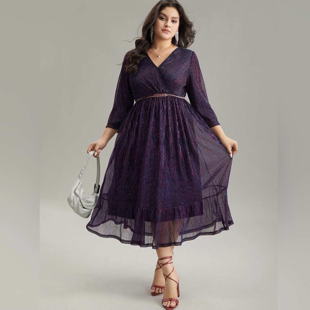 Bloomchic Shimmer mock Wrap Midi Dress